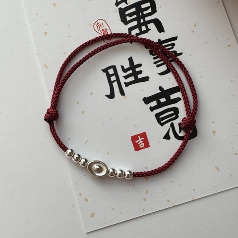 Bracelet en Corde Rouge en Argent Sterling 925 pour Femme Pendentif Lingot Nouvel An Chinois Cordon Tissé Réglable Bijoux