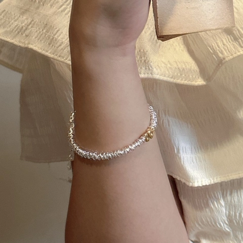 Bracciale in Argento Sterling S925 per Donna Oro Argento Contrasto Colore Catena a Spirale Gioielli Minimalisti Regolabili
