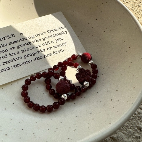 S925 Sterling Silver Red Agate Beaded Ring New Chinese Style Carved Flower Elastic Finger Ring For Women Vintage Jewelry