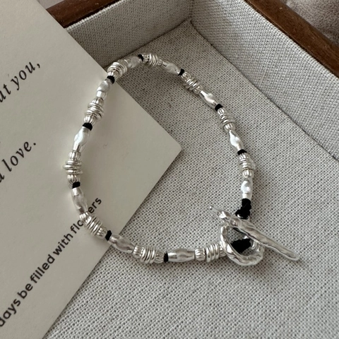 925 Sterlingsilber Perlen Armband Für Damen Minimalistisch Vintage CNC Graviert Toggle Verschluss Schmuck Geschenk