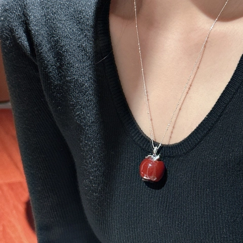 Colgante de Manzana Roja de Plata de Ley S925 Solo Sin Cadena Esmalte Fruta Dije para Joyería de Moda Mujer Accesorio DIY