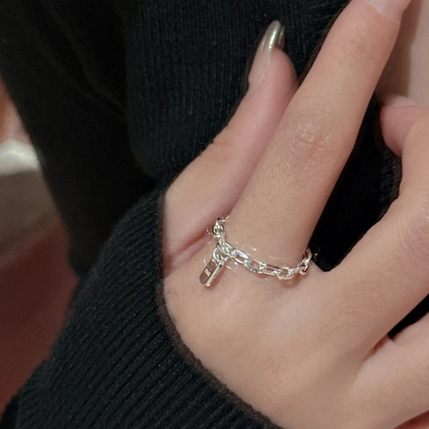 S925 Sterling Silver Chain Ring For Women Minimalist Gold Silver Plated Stackable Finger Ring With Square Tag Jewelry Gift