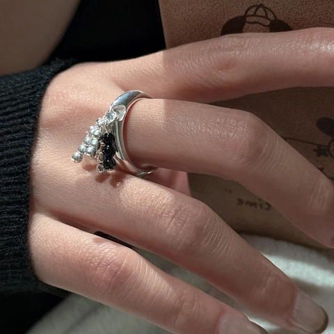 S925 Sterling Silver Tassel Bead Open Ring For Women Vintage Handmade Adjustable Agate Beads Elegant Fashion Finger Ring Jewelry