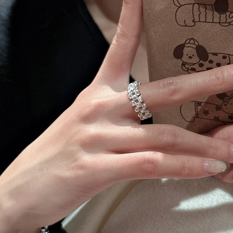 925 Sterlingsilber Perlenring Für Damen Minimalistisch Vintage Diamantschliff Funkelnder Fingerring Verstellbar Schmuck Geschenk