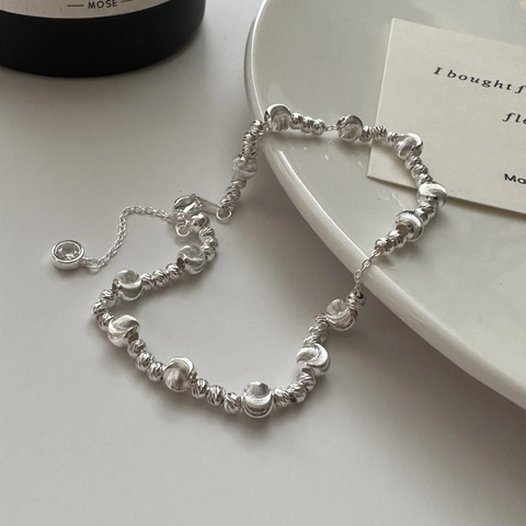 Braccialetto di Perle in Argento Sterling 925 per Donna Stile Coreano Elegante Pendente in Strass Occhio di Gatto Gioielli alla Moda Regalo