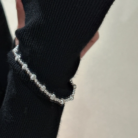 Braccialetto di Perle in Argento Sterling 925 per Donna Stile Coreano Elegante Pendente in Strass Occhio di Gatto Gioielli alla Moda Regalo