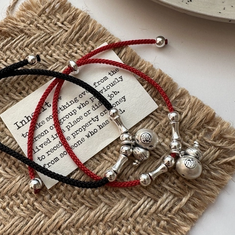 Bracciale in Cordoncino Intrecciato a Mano con Ciondolo a Zucca in Argento Sterling 925 Stile Neo Cinese Vintage per Donna