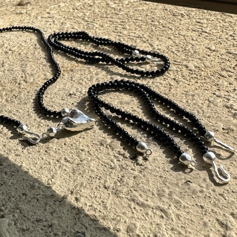 925 Sterlingsilber Schwarzer Achat Herz Anhänger Halskette Minimalistische Perlen Choker Für Damen Unregelmäßiges Nischendesign
