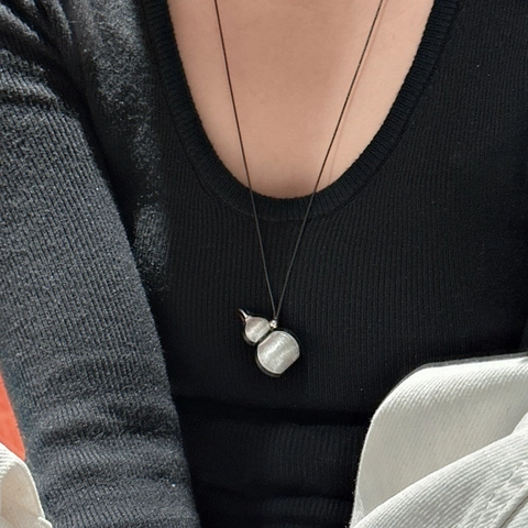 925 Sterlingsilber Wu Lou Flaschenkürbis Anhänger Halskette Gebürstet Minimalistisch Zen Stil Pulverkette Damen Schmuck