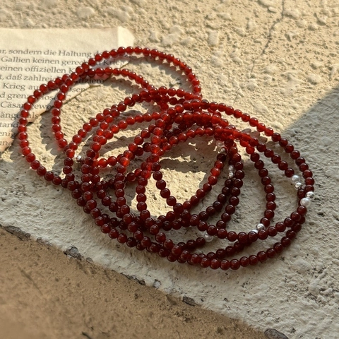 Pulsera de Plata de Ley 925 con Ágata Roja para Mujer Estilo Coreano Diseño de Nicho en Capas con Cuentas Redondas y Perla Artificial Accesorio de Joyería