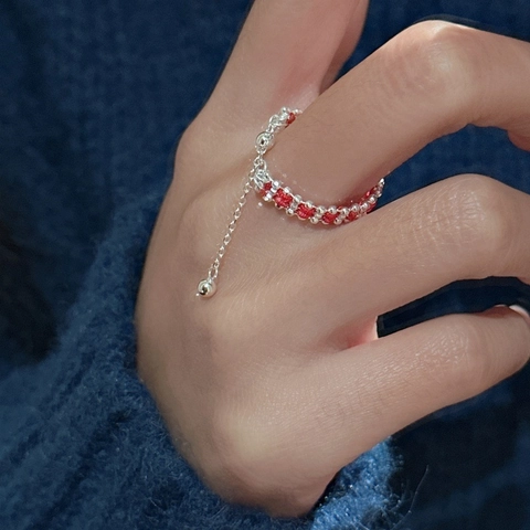 S925 Sterling Silver Red Rope Braided Ring For Women Minimalist Adjustable Lucky Red String Finger Ring New Year Fashion Jewelry
