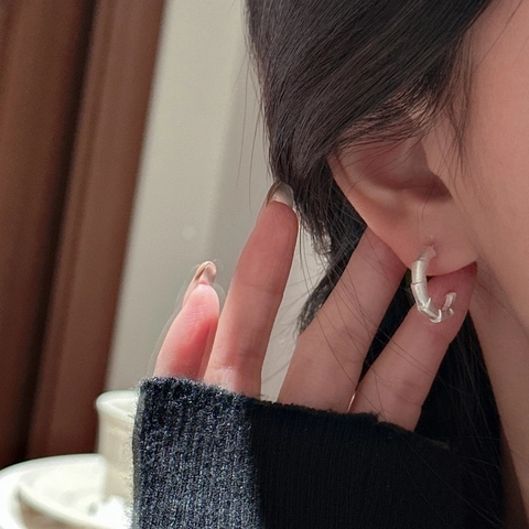 Orecchini a Cerchio a Forma di C in Argento Sterling 925 Con Trama di Bambù per Donna Minimalista Vintage Opaco Argento Gioielli