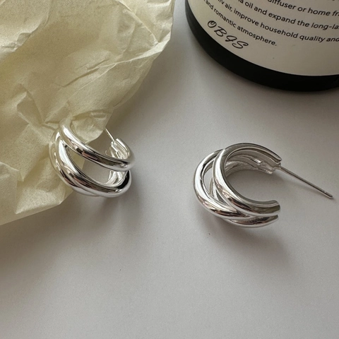 Orecchini in Argento Sterling S925 a Triplo Strato a Forma di C Minimalisti Geometrici a Più File per Donna Gioielli di Personalità