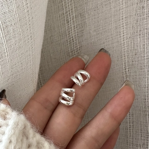 S925 Sterling Silver Triple Layer Arc Stud Earrings Minimalist Geometric Irregular Korean Style Jewelry For Women Gift