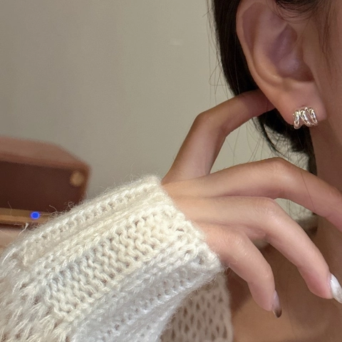S925 Sterling Silver Triple Layer Arc Stud Earrings Minimalist Geometric Irregular Korean Style Jewelry For Women Gift