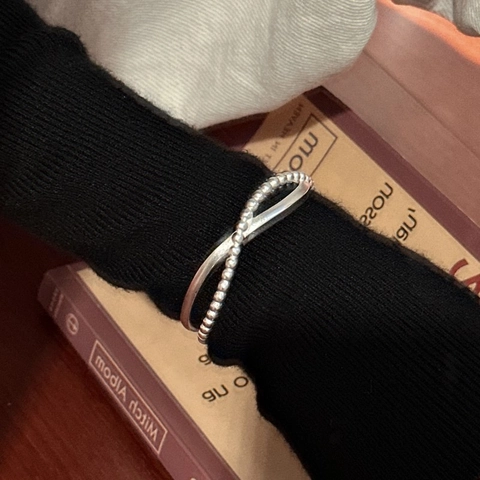 S925 Sterlingsilber Kreuz Armreif Für Damen Minimalistisch Matt Doppellagig Perlen Offen Verstellbar Vintage Schmuck