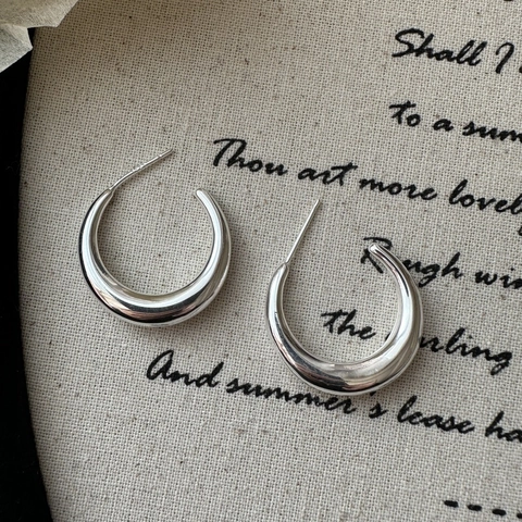 925 Sterling Silver C-Shaped Hoop Earrings For Women Minimalist Geometric Polished Finish Earrings Vintage INS Style Jewelry Accessory