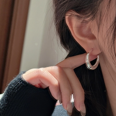 925 Sterling Silver C-Shaped Hoop Earrings For Women Minimalist Geometric Polished Finish Earrings Vintage INS Style Jewelry Accessory