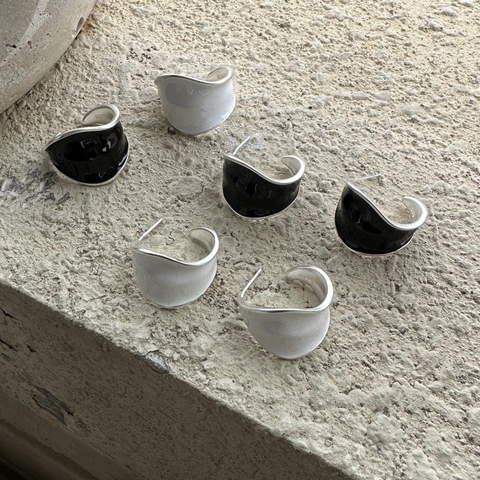 Orecchini a Cerchio S925 in Argento Sterling con Smalto a Goccia a Forma di C Irregolare per Donna Orecchini a Bottone Minimalisti