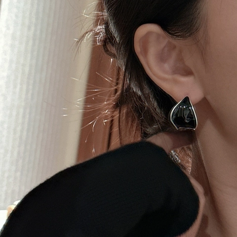 Orecchini a Cerchio S925 in Argento Sterling con Smalto a Goccia a Forma di C Irregolare per Donna Orecchini a Bottone Minimalisti