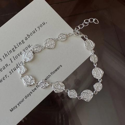 925 Sterlingsilber Texturiertes Unregelmäßiges Scheibenarmband Für Damen Vintage INS Stil Minimalistischer Geometrischer Handschmuck
