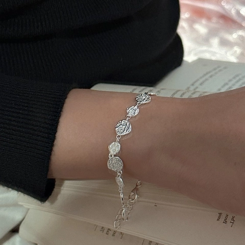 925 Sterlingsilber Texturiertes Unregelmäßiges Scheibenarmband Für Damen Vintage INS Stil Minimalistischer Geometrischer Handschmuck