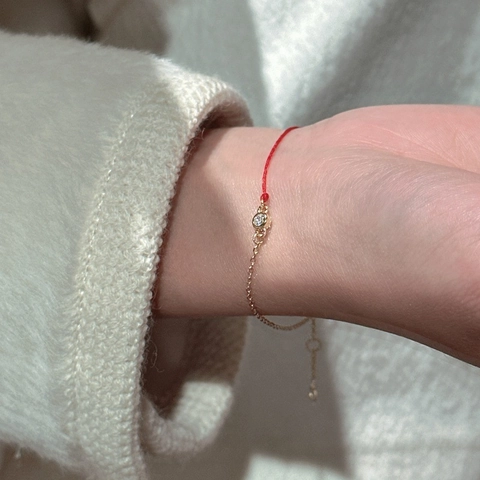 925 Sterling Silver Red String Bracelet For Women Korean Minimalist Geometric Rhinestone Inlaid Adjustable Chain Bracelet Fashion Jewelry