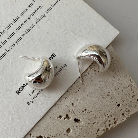 925 Sterling Silver Minimalist Curved Drop Stud Earrings Korean Style Polished Water Drop Bean Earrings For Women Jewelry