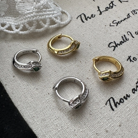 925 Sterling Zilveren Slang Oorbellen Luxe Vintage Ontwerp Strass Groene Ogen Oorgesp Mode Sieraden Voor Vrouwen