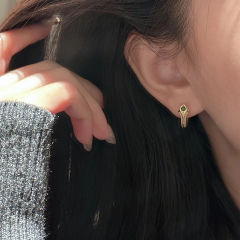 925 Sterling Zilveren Slang Oorbellen Luxe Vintage Ontwerp Strass Groene Ogen Oorgesp Mode Sieraden Voor Vrouwen
