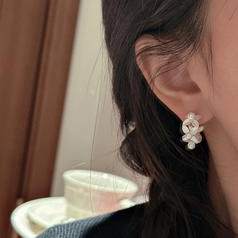 Vintage Matte 925 Sterlingsilber Blatt Ohrstecker Mit Künstliche Perle Koreanischer Stil Blumiger Schmuck Für Damen Geschenk