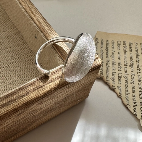 925 Sterling Silber Ring Für Damen Nischendesign Gebürstete Textur Oval Große Fläche Geometrisch Verstellbarer Fingerring Schmuck