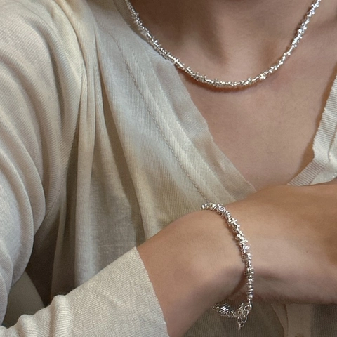 S925 Sterling Silber Unregelmäßiges Nugget Armband Für Damen Minimalistischer Koreanischer Stil Einfache Silberne Perle Schmuck Geschenk