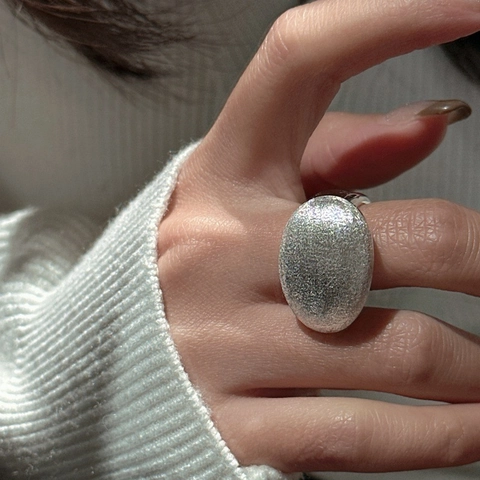 925 Sterling Silber Ring Für Damen Nischendesign Gebürstete Textur Oval Große Fläche Geometrisch Verstellbarer Fingerring Schmuck