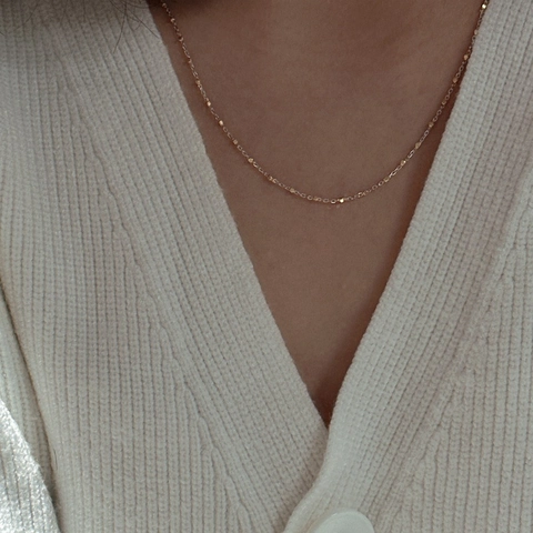 S925 Sterling Silver Necklace For Women Korean Minimalist Gold Silver Contrast Square Bead Clavicle Chain Vintage Design Jewelry
