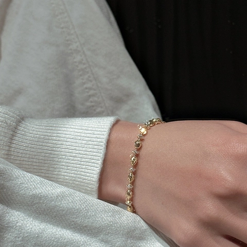 Vintage 925 Sterlingsilber Zweifarbiges Perlenarmband Für Damen Spiralstruktur Gold Silber Galvanisierter Schmuck Verstellbar