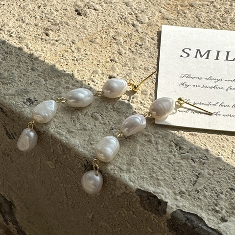 925 Sterling Silver Artificial Pearl Dangle Earrings French Retro Minimalist White Baroque Pearl Long Drop Earrings For Women