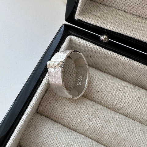 925 Sterling Zilver Geborstelde Textuur Retro Ring Voor Dames Met Kunstparels Verstelbare Open Vingerring Mode Sieraden