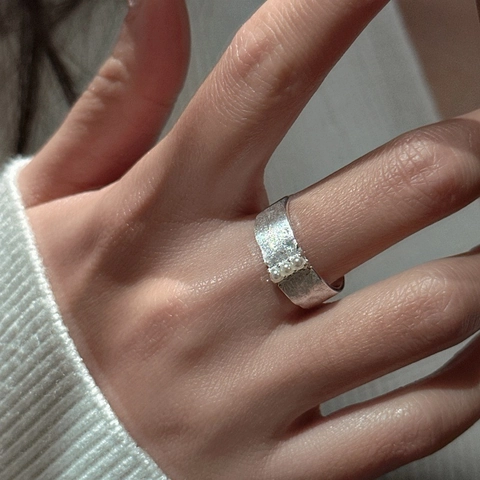 925 Sterling Zilver Geborstelde Textuur Retro Ring Voor Dames Met Kunstparels Verstelbare Open Vingerring Mode Sieraden