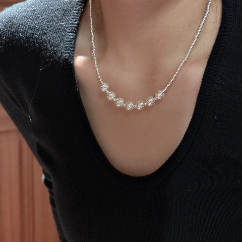 925 Sterlingsilber Funkelnde CNC Perlenkette Für Damen Minimalistisches Koreanisches Design Mattierte Geometrische Schlüsselbeinkette