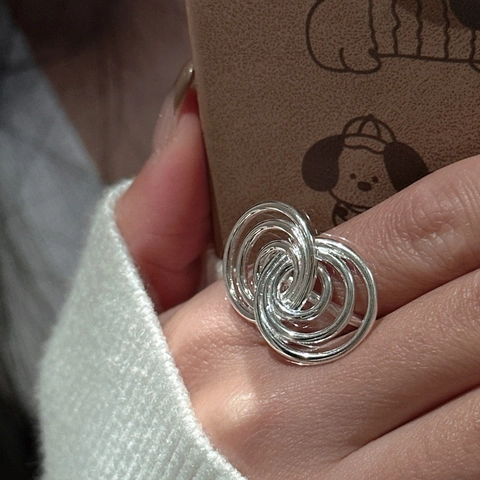 925 Sterling Silver Multi-Layer Intertwined Circle Ring Vintage Minimalist Geometric Open Adjustable Ring For Women Jewelry