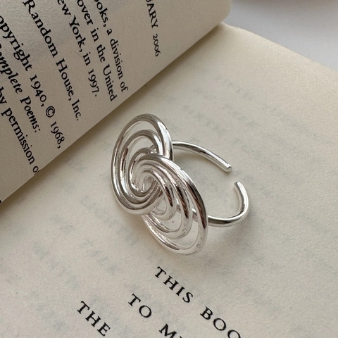 925 Sterling Silver Multi-Layer Intertwined Circle Ring Vintage Minimalist Geometric Open Adjustable Ring For Women Jewelry