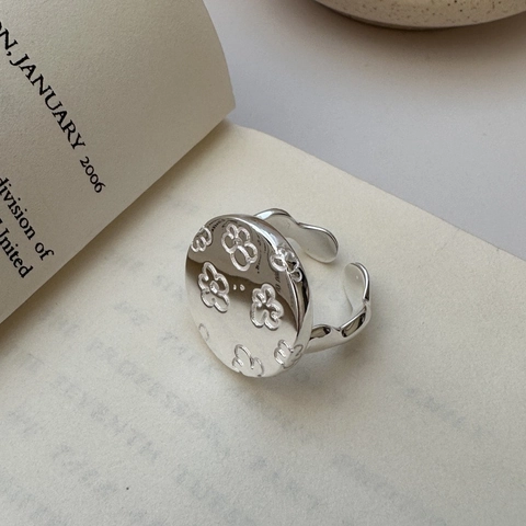 925 Sterlingsilber Vintage Blume Ring Für Damen Nischendesign Hohle Floral Verstellbare Öffnung Retro Silber Fingerring Schmuck Geschenk