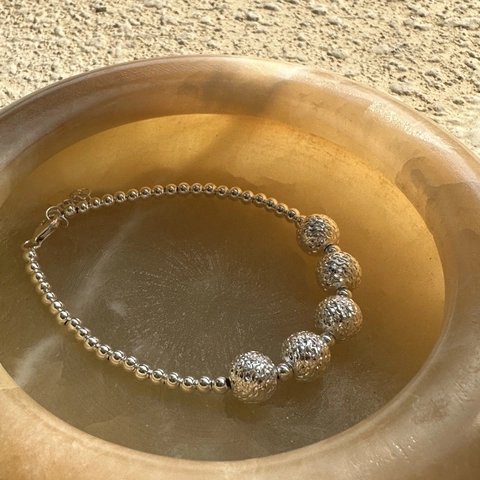 Bracciale S925 in Argento Sterling con Perle Flash CNC per Donna Design Minimalista Coreano Bracciale con Perle Geometriche Gioielli