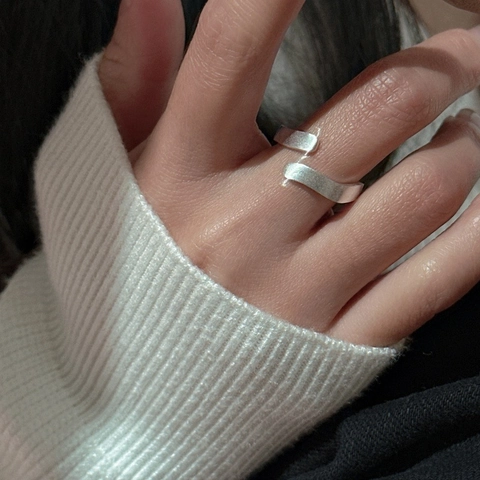 925 Sterlingsilber Minimalistisch Unregelmäßig Wellenförmig Offen Ring Für Damen Vintage Gebürstete Textur Verstellbar Fingerring Schmuck