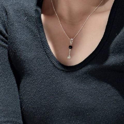 S925 Sterling Silver Retro Black Bead Pendant Necklace For Women Minimalist Korean Niche Design Fine Jewelry Gift