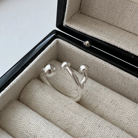 Anillo Abierto Irregular de Champiñón de Plata de Ley 925 para Mujer Anillo Ajustable de Moda Coreana Minimalista