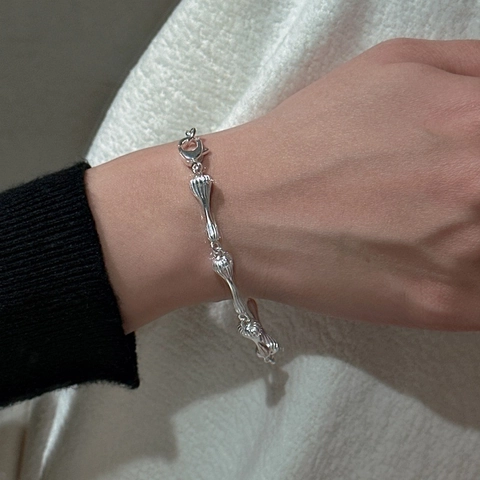 Bracciale S925 in Argento Sterling con Costine Irregolari per Donna Design di Nicchia Minimalista Bracciale a Catena Geometrica Gioielli Vintage