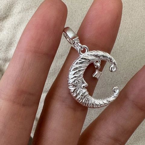 S925 Sterlingsilber Vintage Mond Stern Anhänger Halskette Gehämmerte Textur Minimalistische Mondsichel Gesicht Schmuck Für Damen