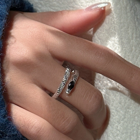 Anello Regolabile a Croce in Argento Sterling 925 per Donna Minimalista Vintage Spirale Corda Trama Nero Bianco Strass Anello Aperto